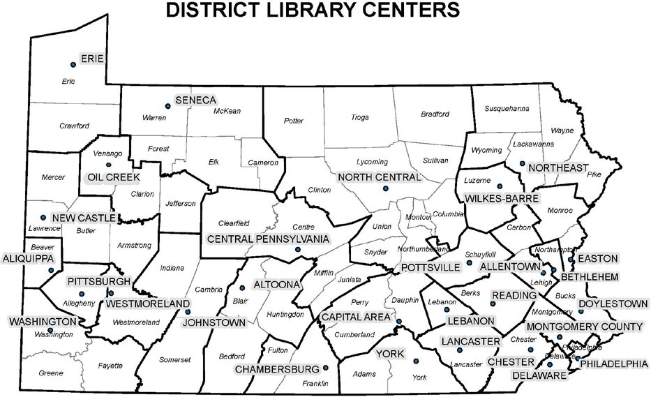Map of District Library Centers in Pennsylvania